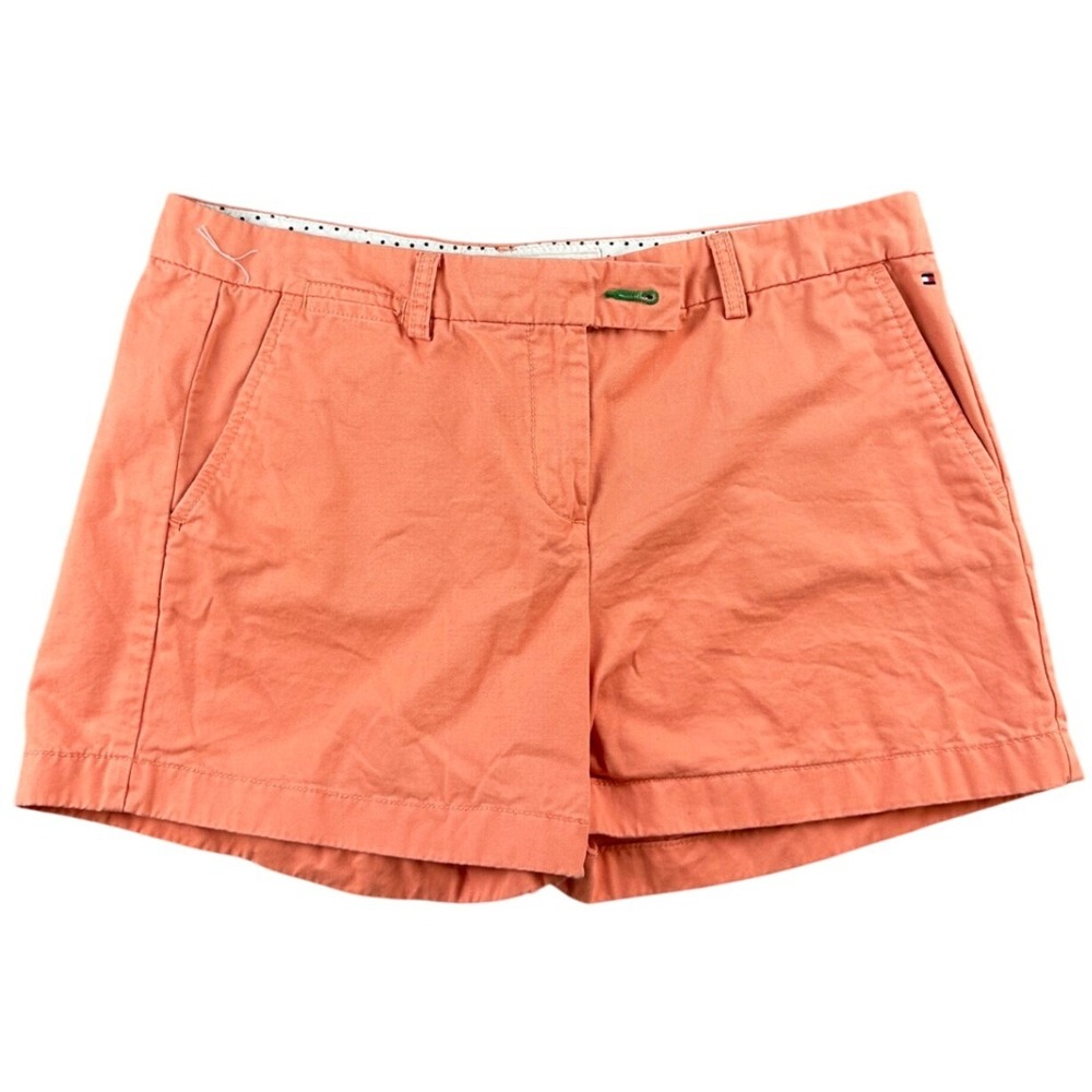 Tommy Hilfiger Shorts Women 12 Orange Cotton Twill Embroidered Logo Patch Solid